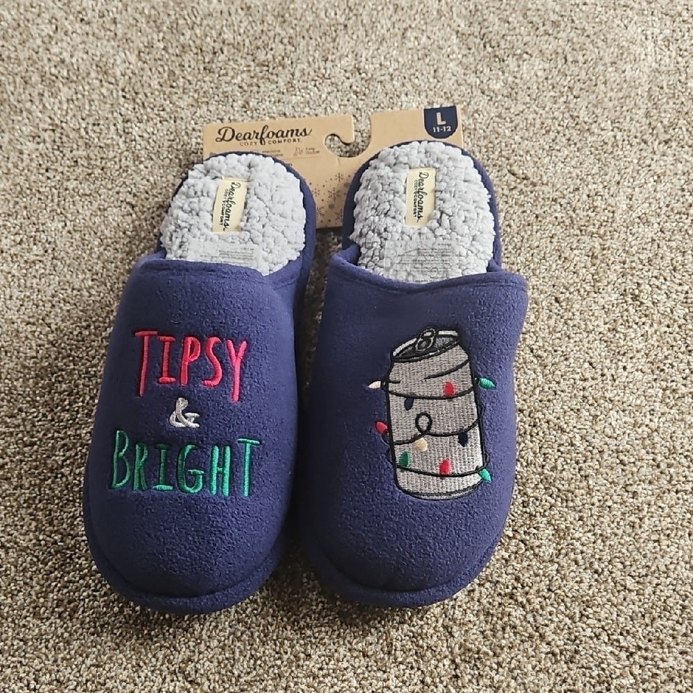 Dearfoams Men Slippers - Navy with Fun Embroidery